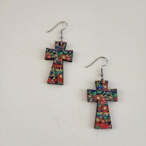 Serape Print Wood Dangle Casual Earrings